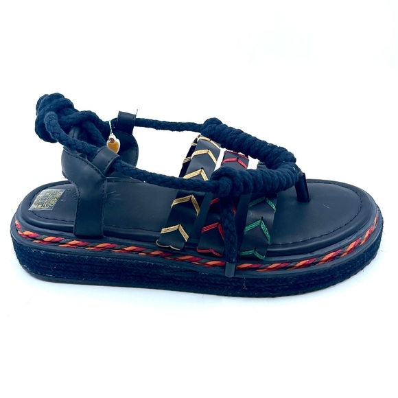 FARM RIO BLACK ROPE TIE FLATFORM SANDALS - Picture 5 of 7